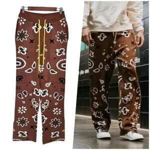 Mnml | Men | Paisley Stretch Knit Brown Pull On Street Sweatpants | Size XS